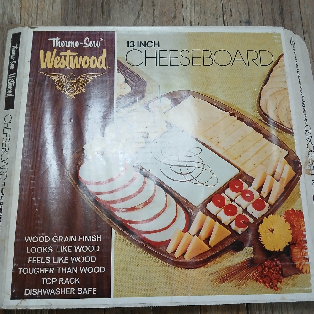VINTAGE MID CENTURY West Wood THERMO-SERV Serving TRAY Cheeseboard Original Box